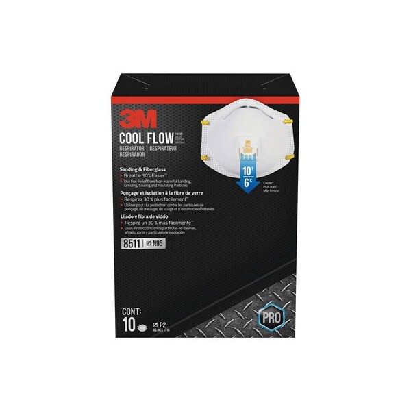 Scotch 3M N95 Sanding and Fiberglass Cup Disposable Respirator Pro-Series Valved White 10 pc 8511HB1-C-PS - main
